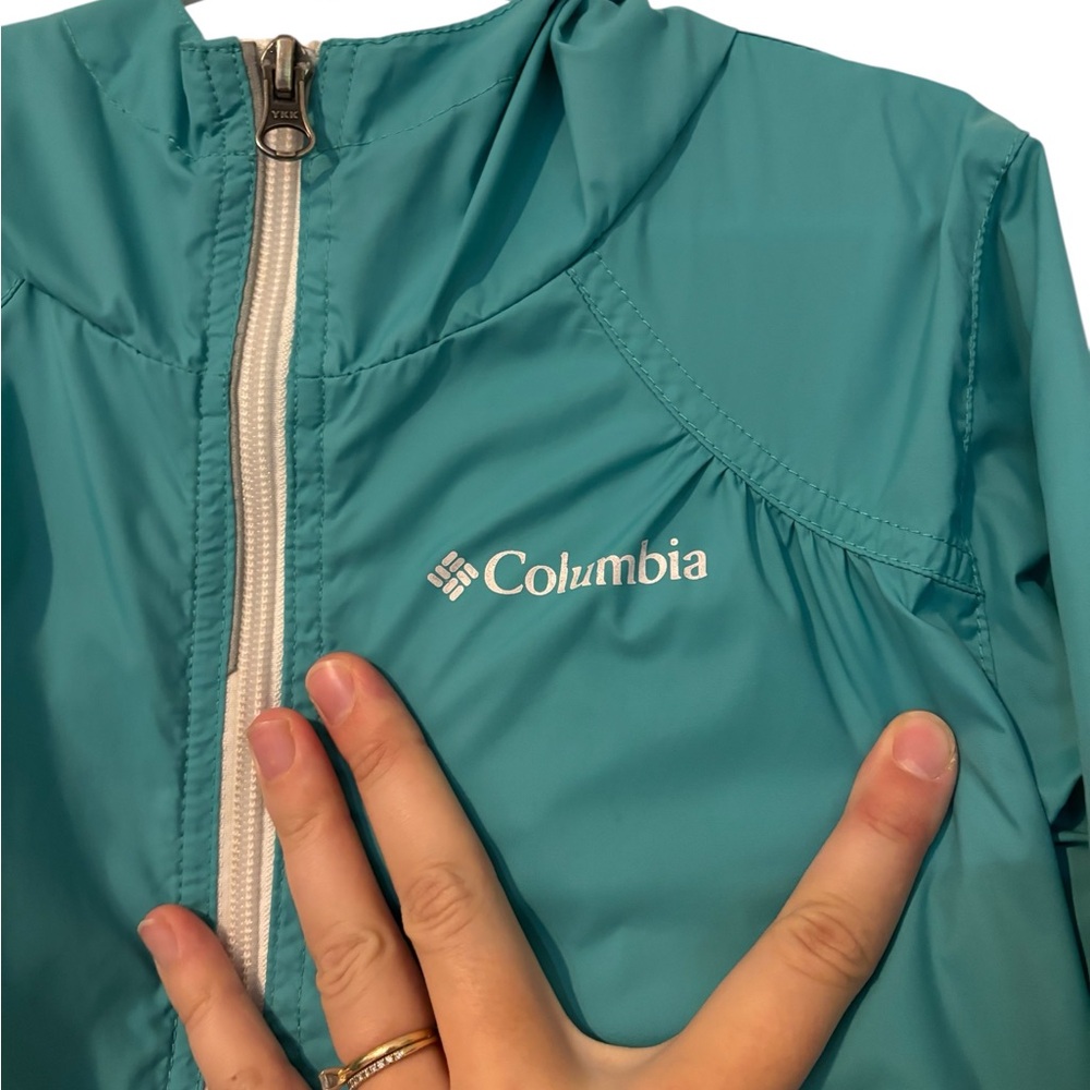 Girls Columbia coat turquoise XS raincoat - Picture 3 of 6